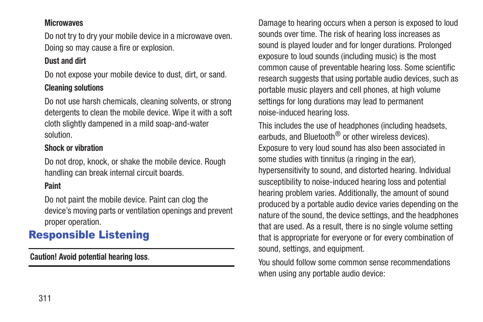 Responsible listening | Samsung SGH-T879ZBBTMB User Manual | Page 316 / 369