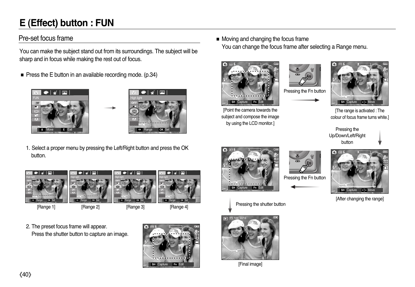 E (effect) button : fun, Pre-set focus frame | Samsung L83T User Manual | Page 41 / 114