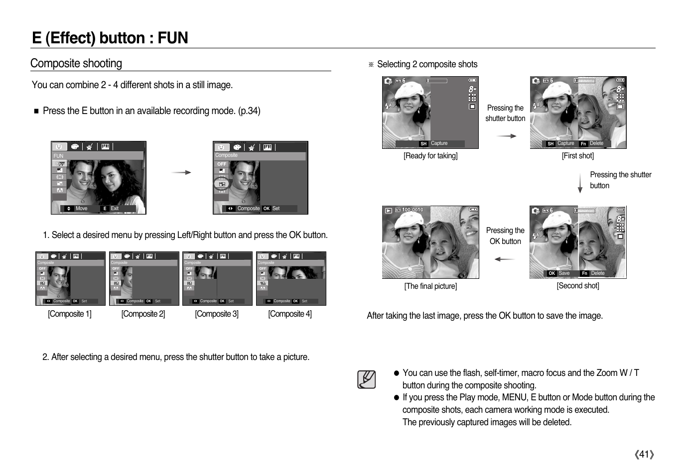 E (effect) button : fun, Composite shooting | Samsung L83T User Manual | Page 42 / 114