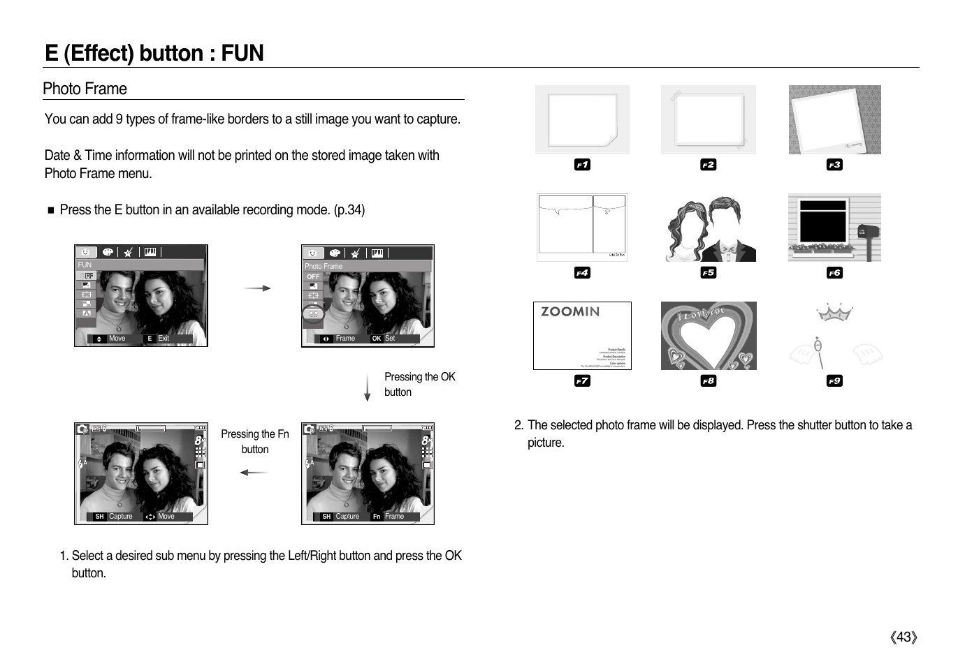 E (effect) button : fun, Photo frame | Samsung L83T User Manual | Page 44 / 114