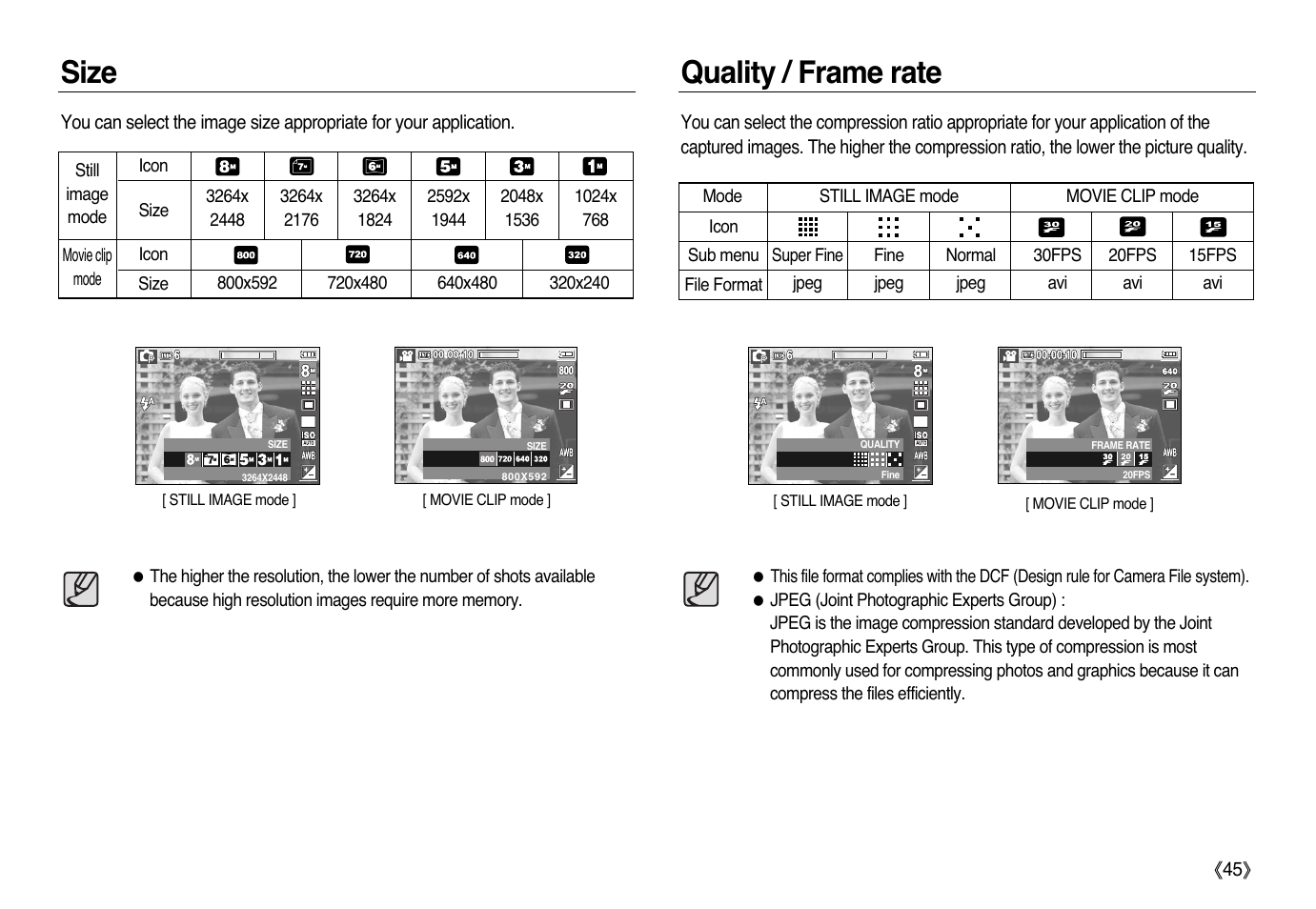 Size quality / frame rate | Samsung L83T User Manual | Page 46 / 114