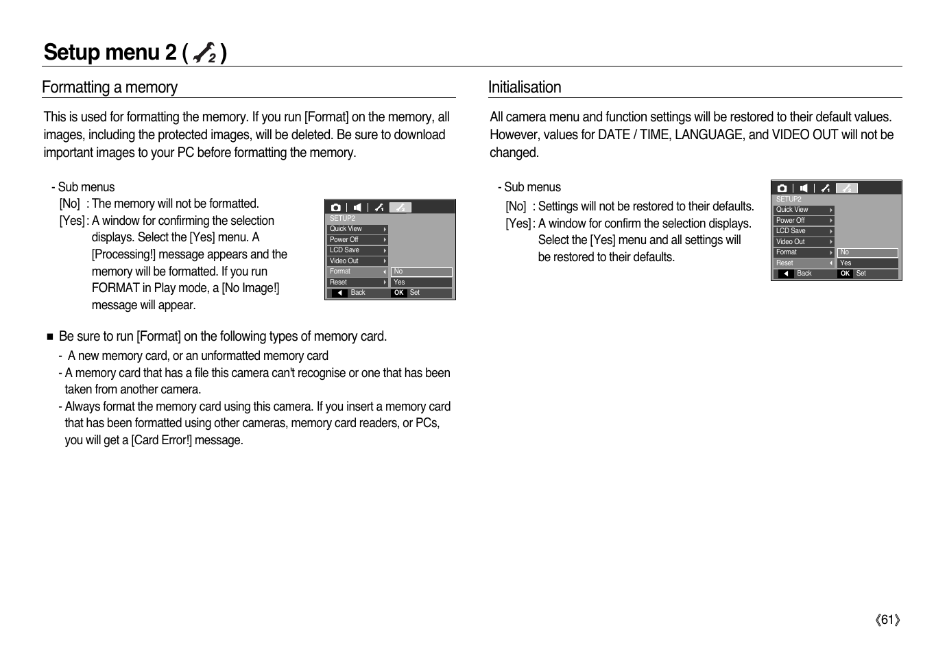 Setup menu 2 ( ), Initialisation | Samsung L83T User Manual | Page 62 / 114