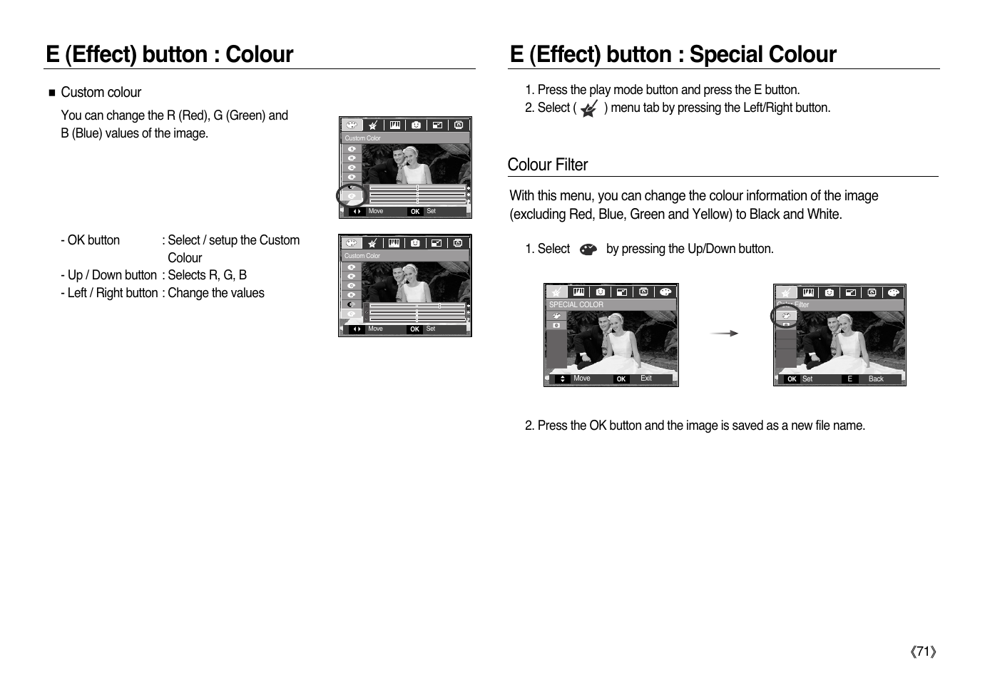 Colour filter, Custom colour | Samsung L83T User Manual | Page 72 / 114
