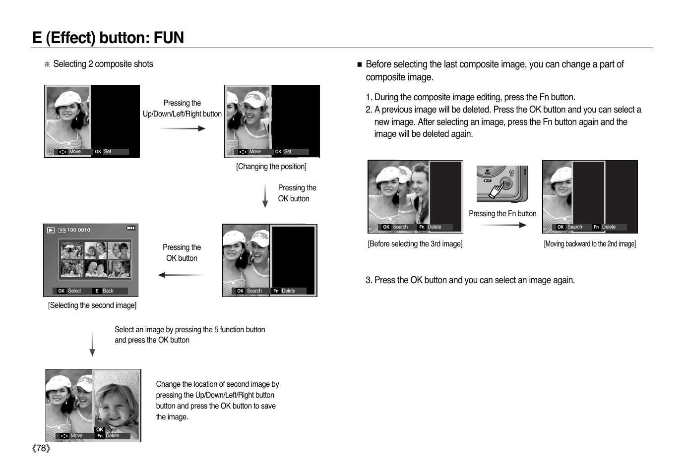 E (effect) button: fun, Selecting 2 composite shots | Samsung L83T User Manual | Page 79 / 114