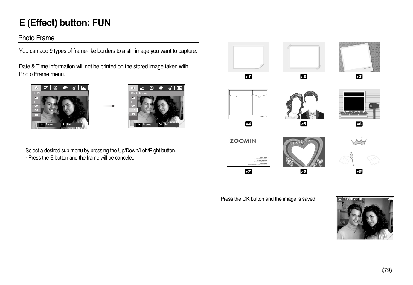 E (effect) button: fun, Photo frame | Samsung L83T User Manual | Page 80 / 114