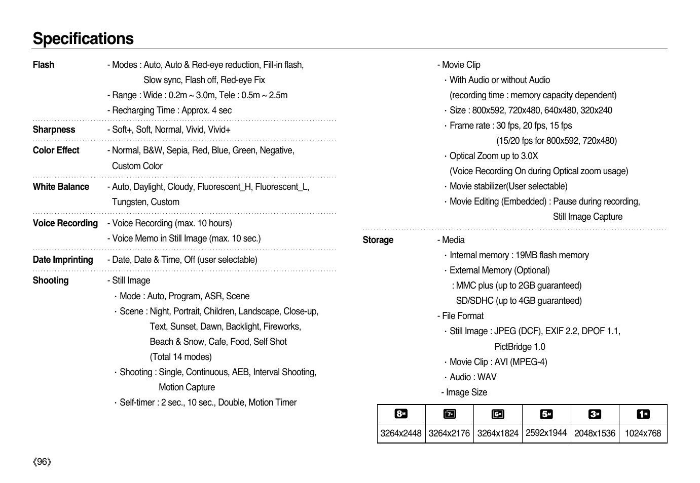 Specifications | Samsung L83T User Manual | Page 97 / 114