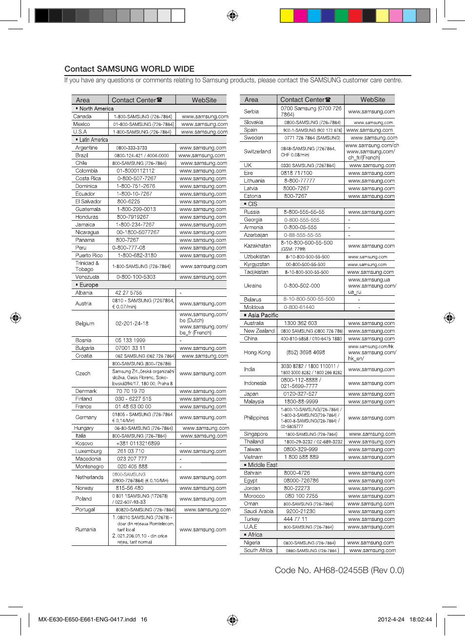 Contact samsung world wide | Samsung MX-E650-ZX User Manual | Page 16 / 16