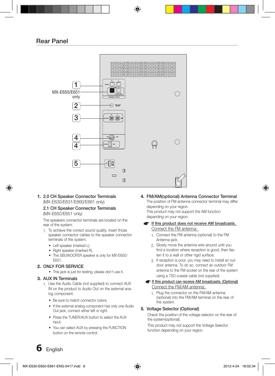 Rear panel | Samsung MX-E650-ZX User Manual | Page 6 / 16