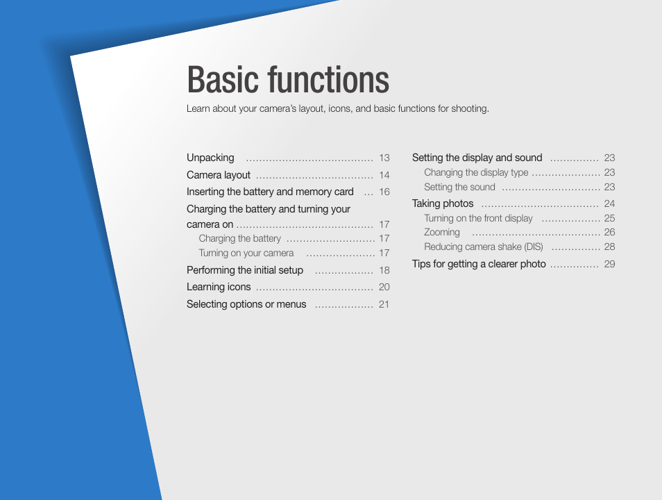 Basic functions | Samsung EC-DV100ZFPSCA User Manual | Page 13 / 122