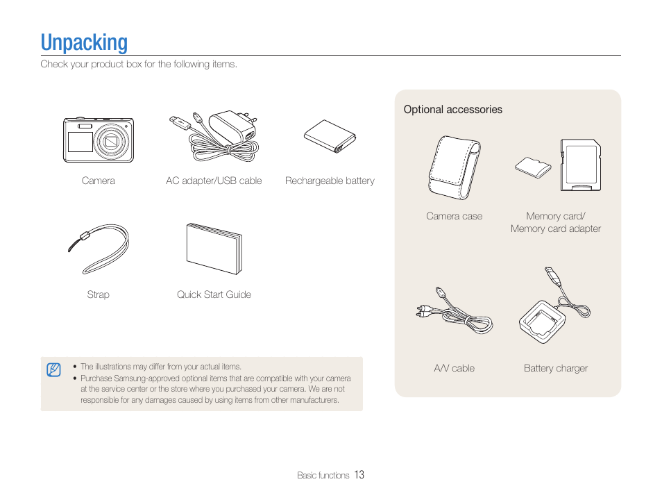 Unpacking | Samsung EC-DV100ZFPSCA User Manual | Page 14 / 122