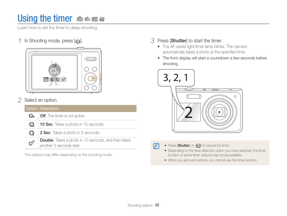 Using the timer | Samsung EC-DV100ZFPSCA User Manual | Page 49 / 122