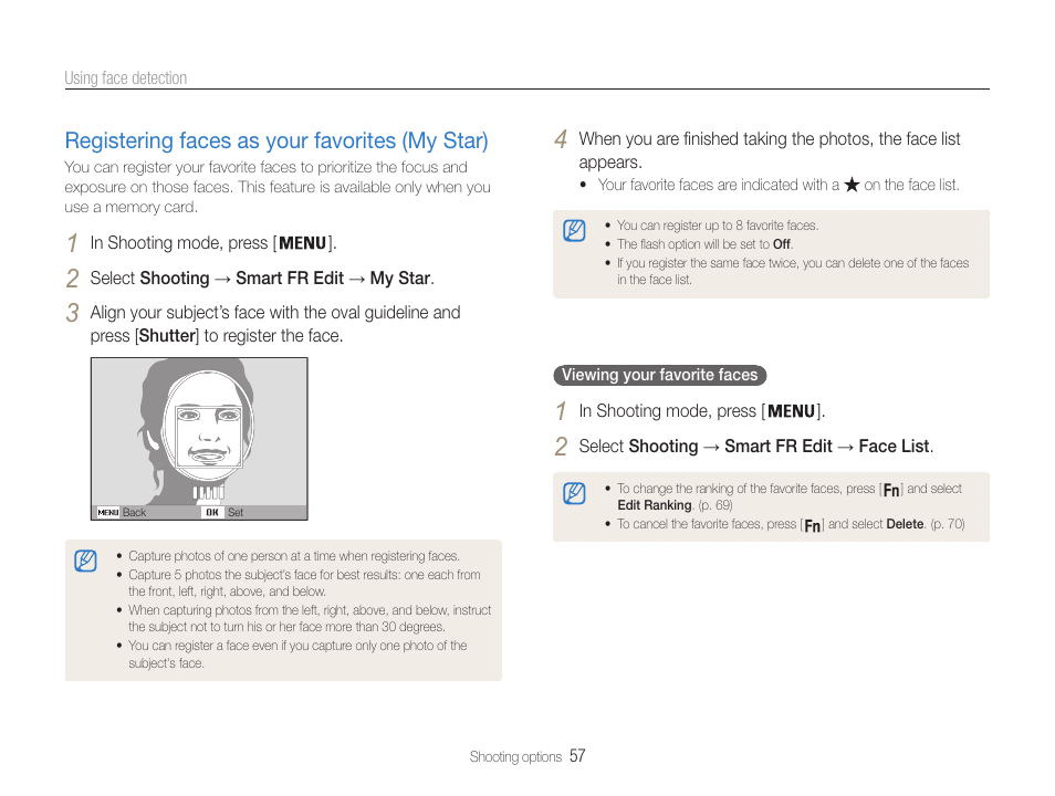 Registering faces as your favorites (my star) | Samsung EC-DV100ZFPSCA User Manual | Page 58 / 122