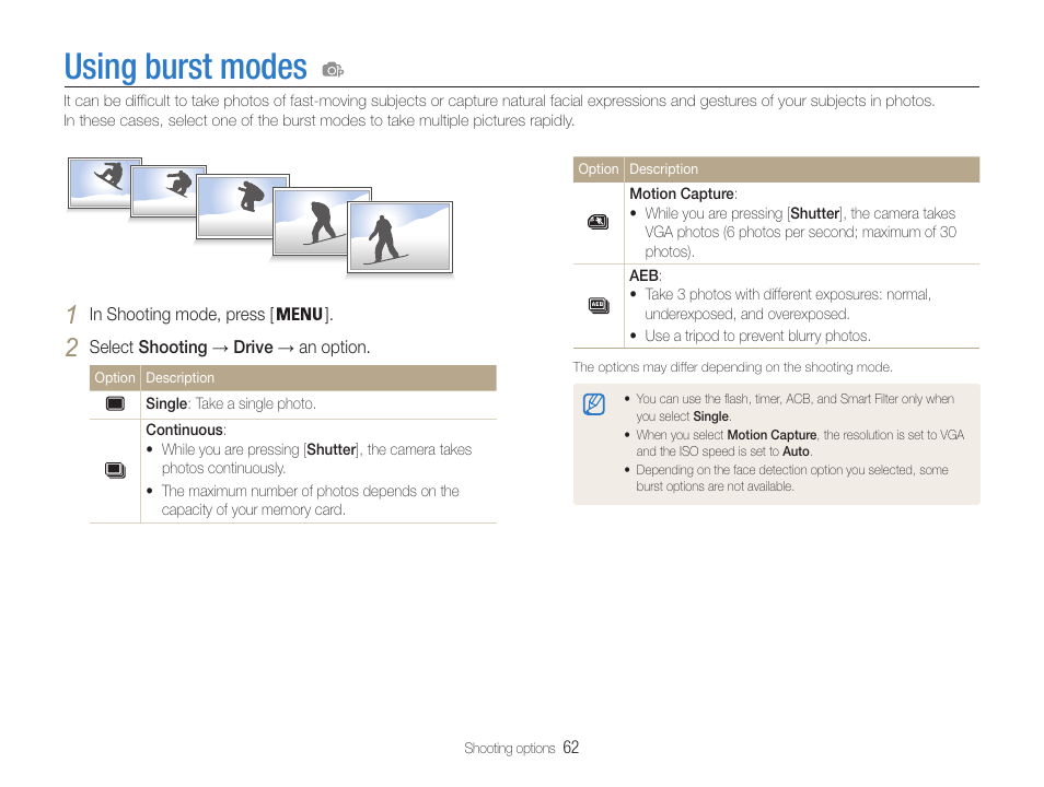 Using burst modes | Samsung EC-DV100ZFPSCA User Manual | Page 63 / 122
