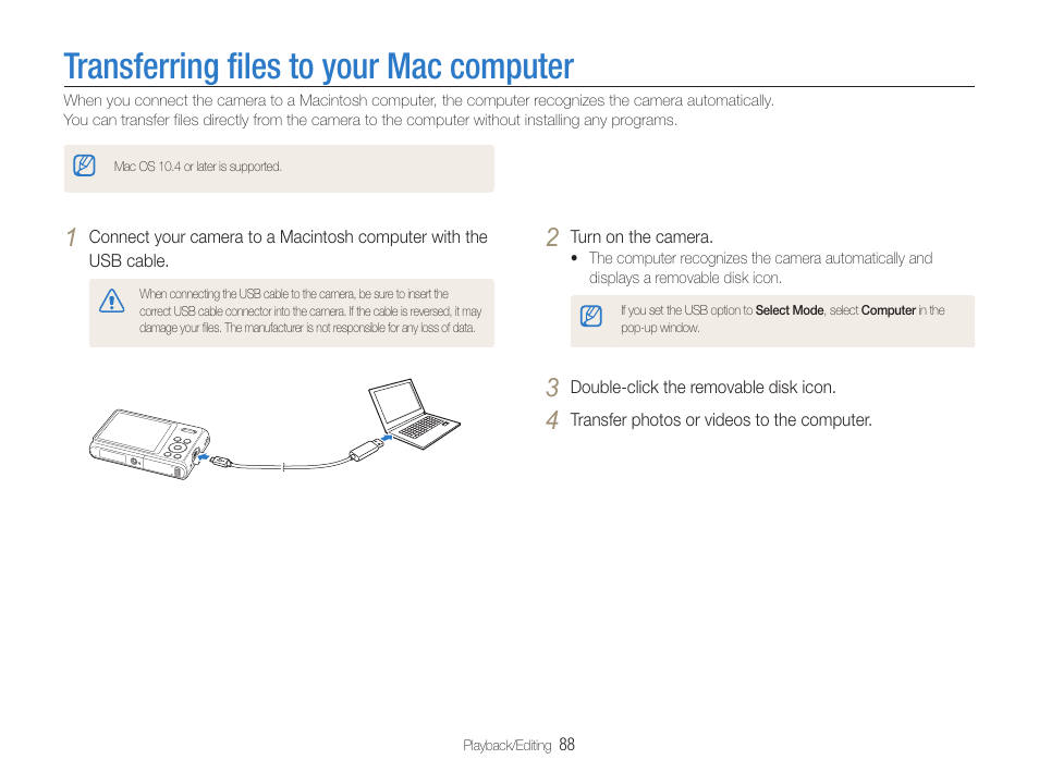 Transferring files to your mac computer | Samsung EC-DV100ZFPSCA User Manual | Page 89 / 122