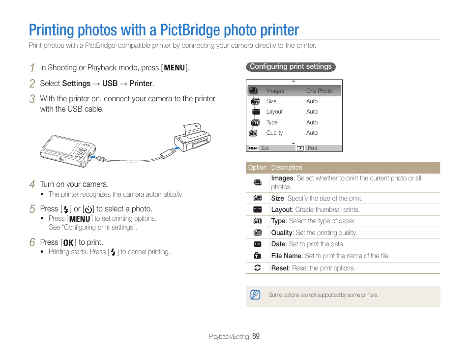Printing photos with a pictbridge photo printer | Samsung EC-DV100ZFPSCA User Manual | Page 90 / 122