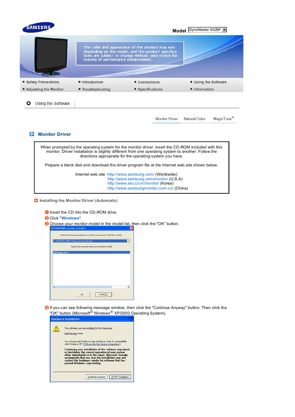 Monitor driver | Samsung LS19PEDSFV-XAA User Manual | Page 19 / 58