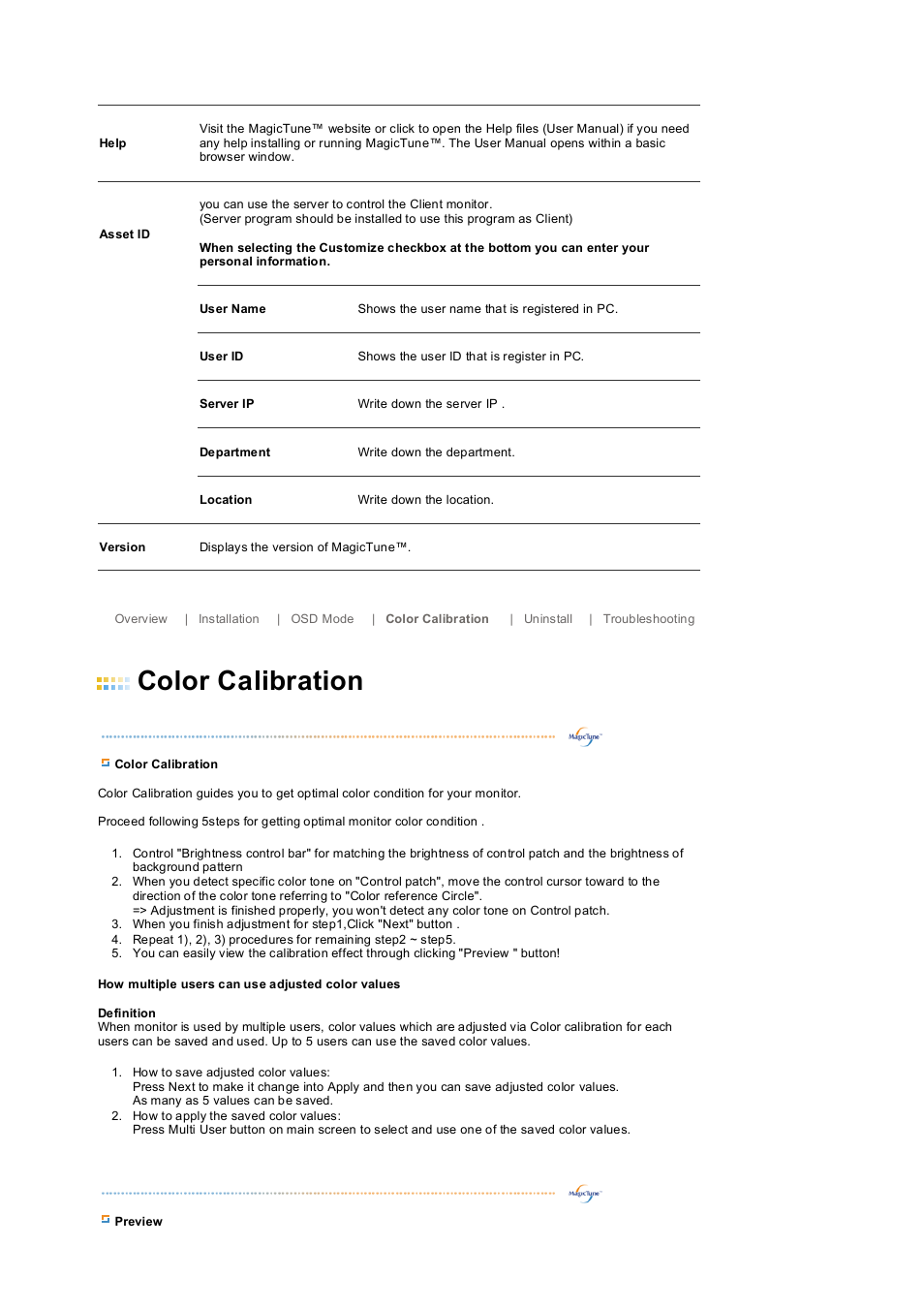 Color calibration | Samsung LS19PEDSFV-XAA User Manual | Page 30 / 58