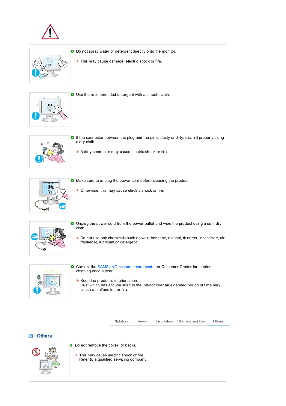 Cleaning and use | Samsung LS19PEDSFV-XAA User Manual | Page 6 / 58