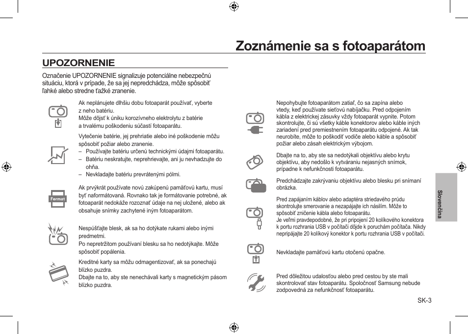 Zoznámenie sa s fotoaparátom, Upozornenie | Samsung i8 User Manual | Page 113 / 184