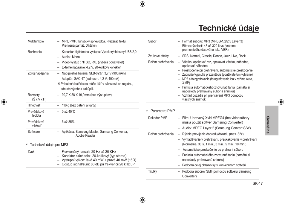 Technické údaje | Samsung i8 User Manual | Page 127 / 184