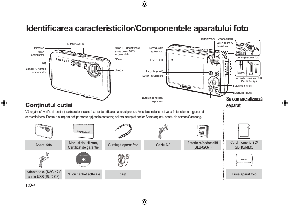 Conţinutul cutiei, Se comercializează separat | Samsung i8 User Manual | Page 150 / 184