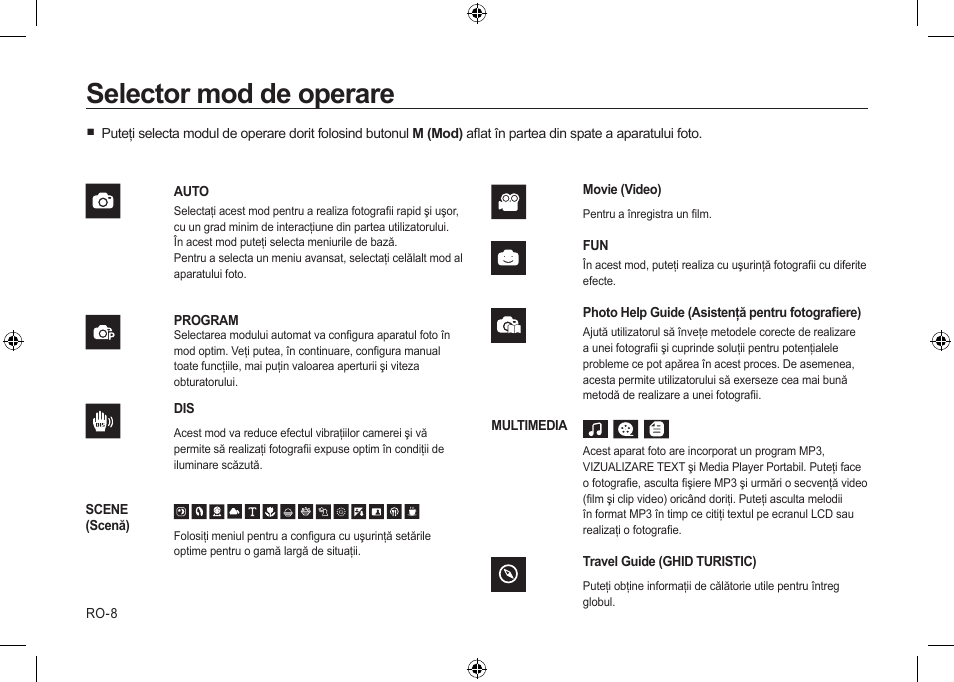 Selector mod de operare | Samsung i8 User Manual | Page 154 / 184