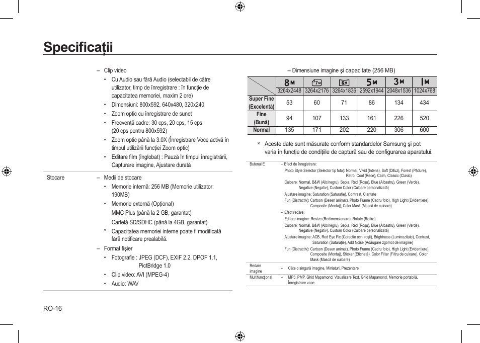 Speciﬁcaţii | Samsung i8 User Manual | Page 162 / 184
