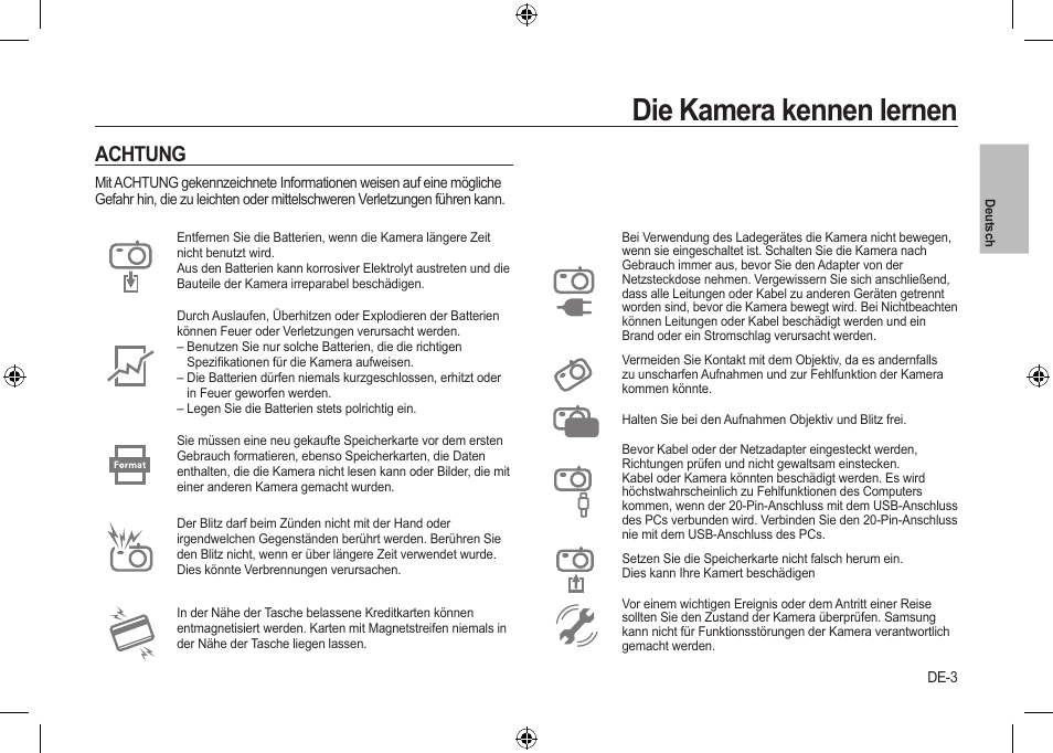 Die kamera kennen lernen, Achtung | Samsung i8 User Manual | Page 23 / 184