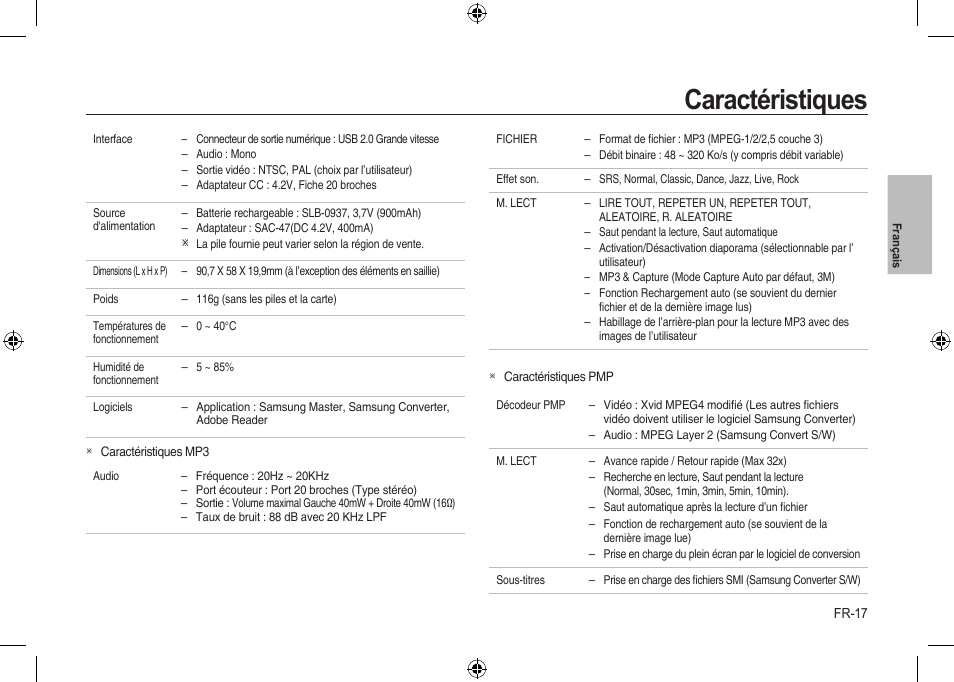 Caractéristiques | Samsung i8 User Manual | Page 55 / 184