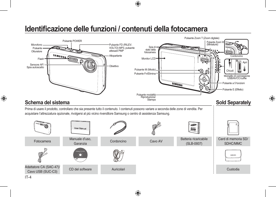 Schema del sistema, Sold separately | Samsung i8 User Manual | Page 60 / 184
