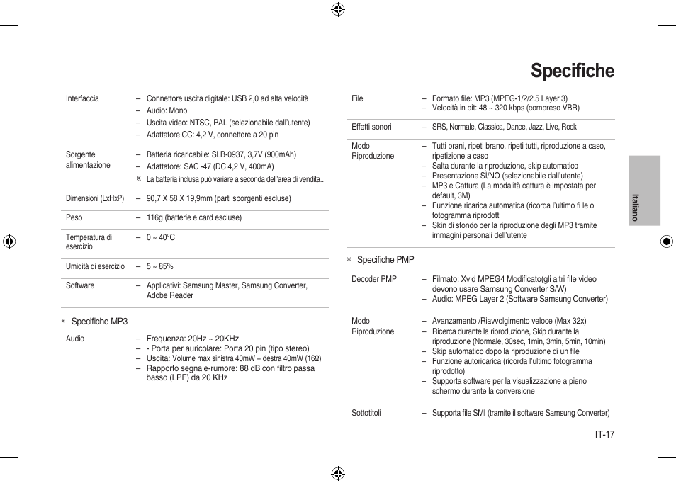 Speciﬁche | Samsung i8 User Manual | Page 73 / 184