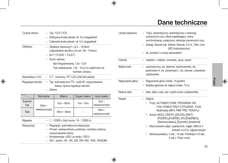 Dane techniczne | Samsung i8 User Manual | Page 89 / 184