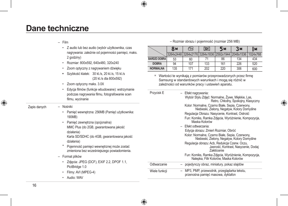 Dane techniczne | Samsung i8 User Manual | Page 90 / 184