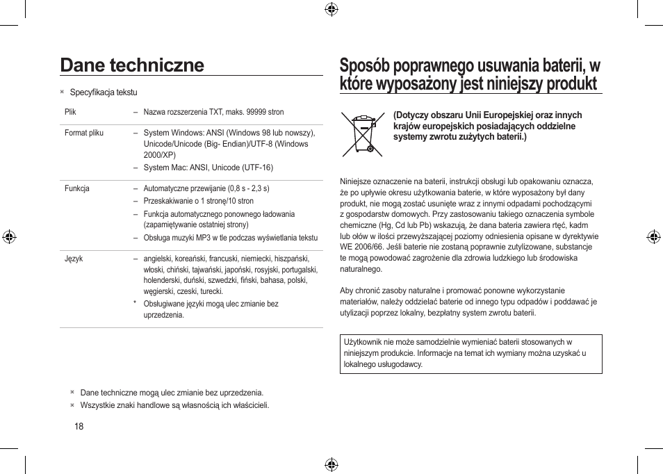Dane techniczne | Samsung i8 User Manual | Page 92 / 184