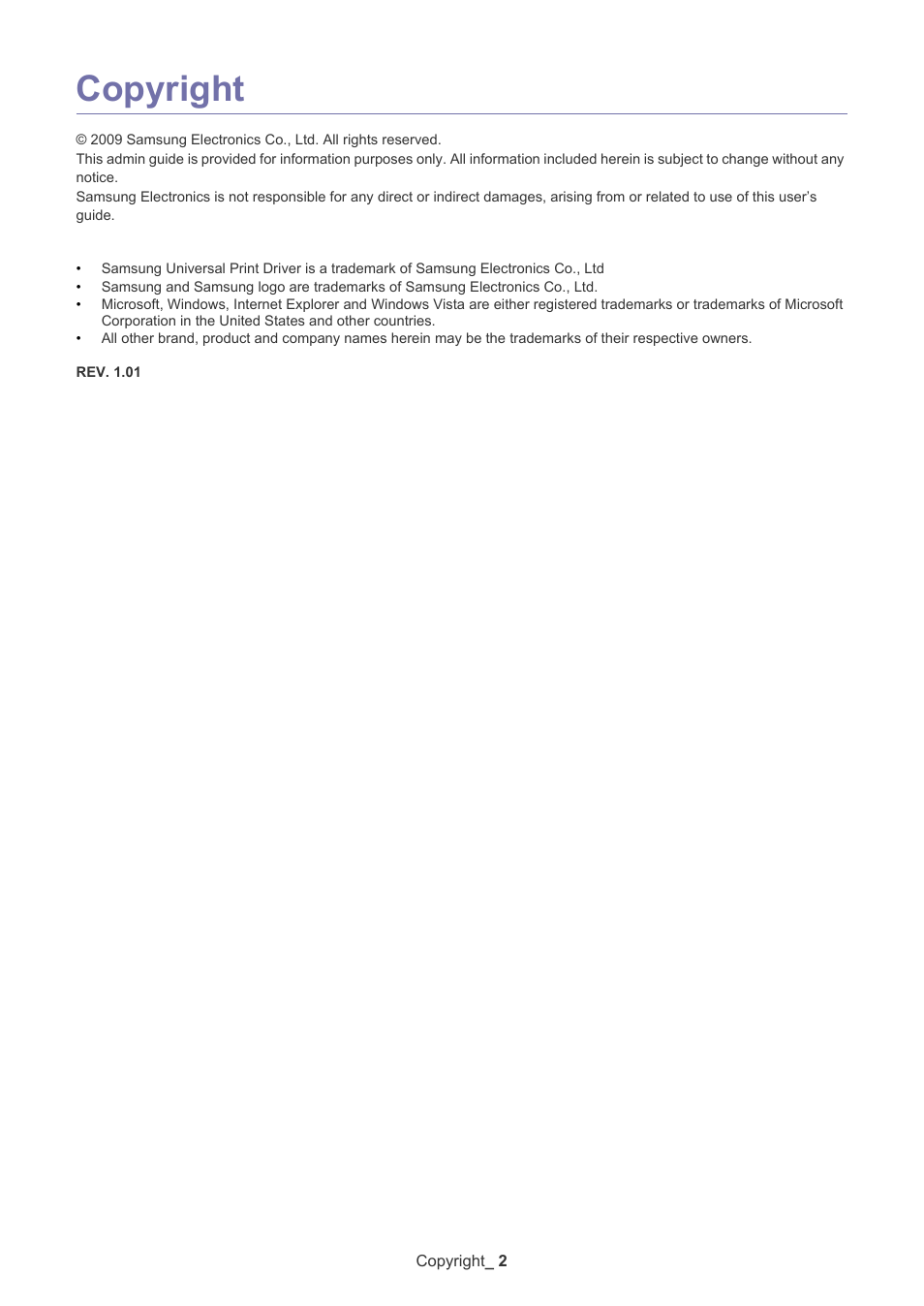 Copyright | Samsung Universal Print Driver User Manual | Page 2 / 21