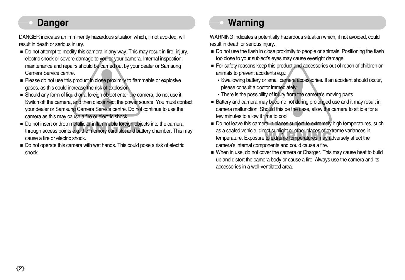 Danger warning | Samsung EC-L700ZSBB-FR User Manual | Page 3 / 78