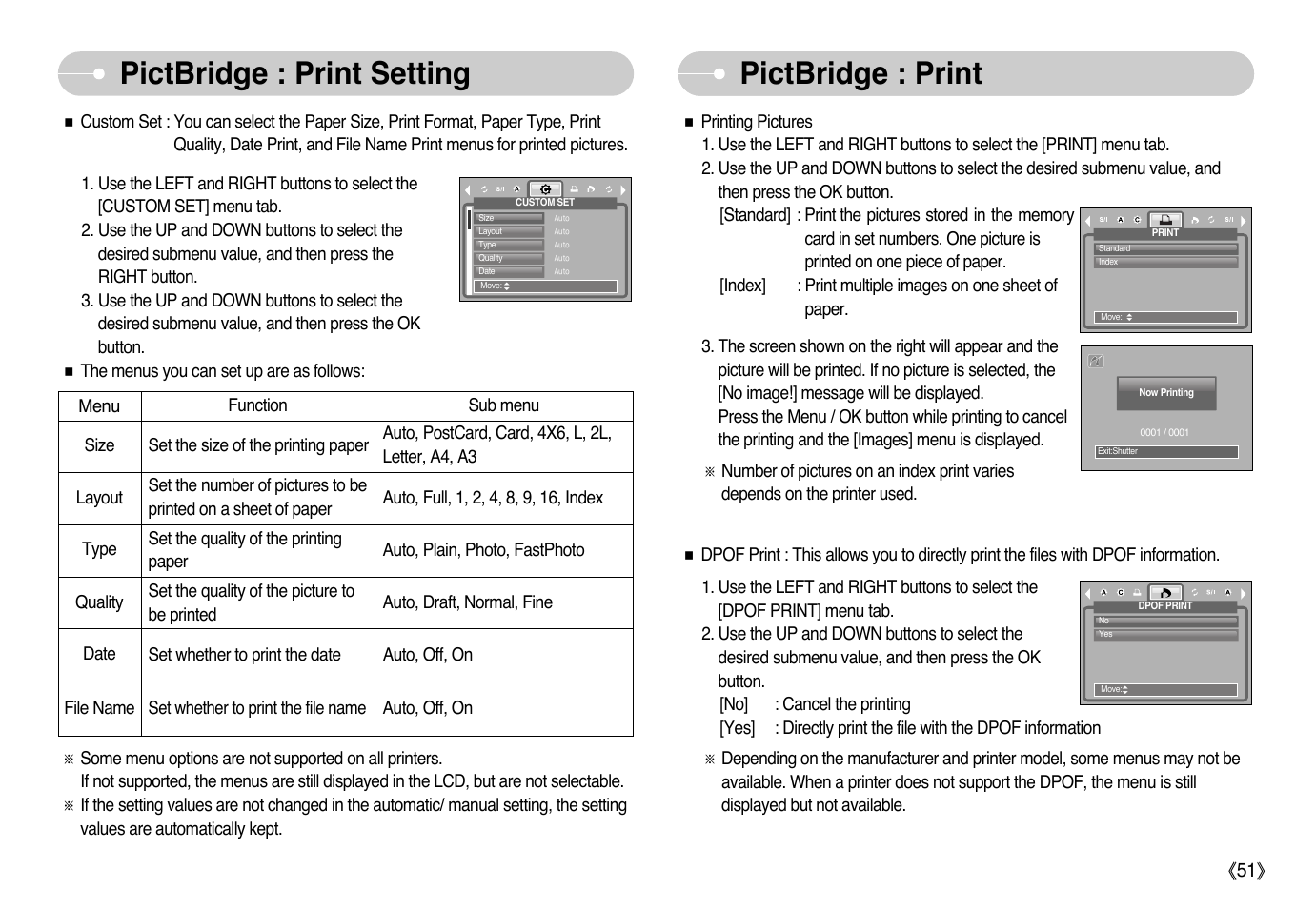 Pictbridge : print setting pictbridge : print | Samsung EC-L700ZSBB-FR User Manual | Page 52 / 78