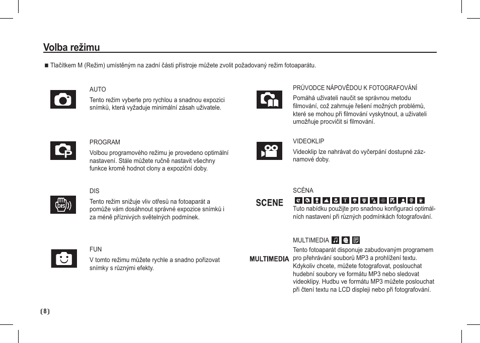 Volba režimu | Samsung I80 User Manual | Page 109 / 202
