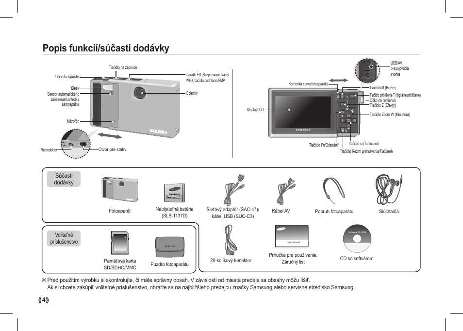 Popis funkcií/súčasti dodávky | Samsung I80 User Manual | Page 125 / 202