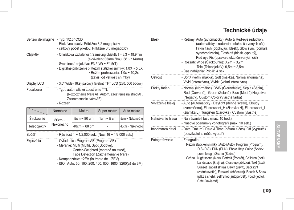 Technické údaje | Samsung I80 User Manual | Page 136 / 202