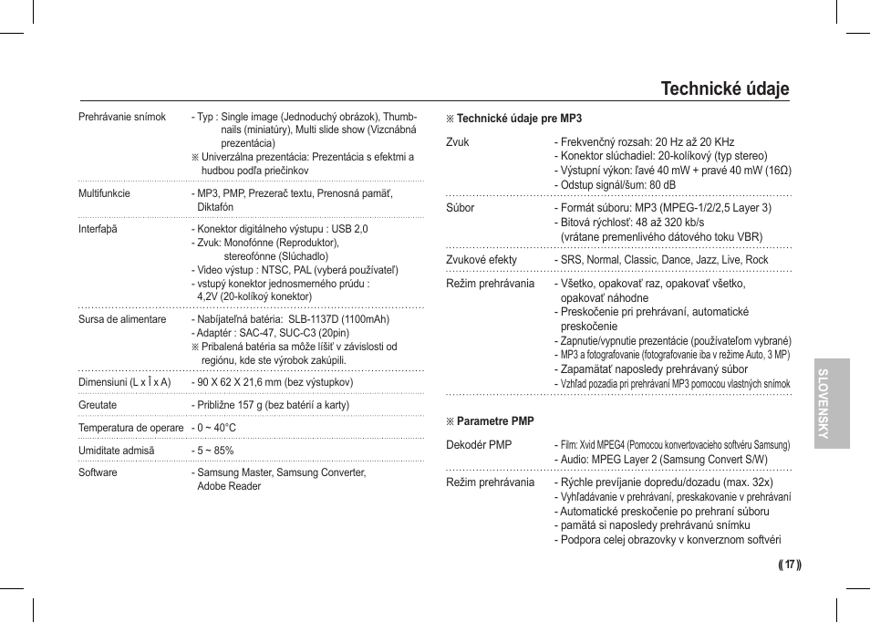 Technické údaje | Samsung I80 User Manual | Page 138 / 202