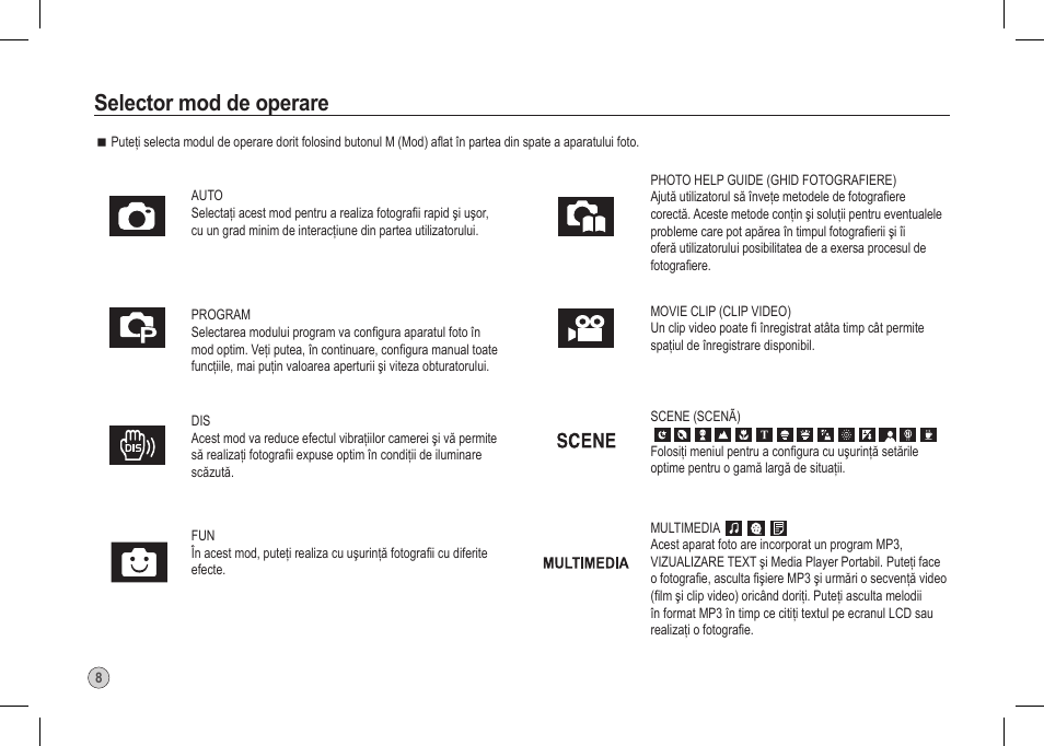 Selector mod de operare | Samsung I80 User Manual | Page 169 / 202