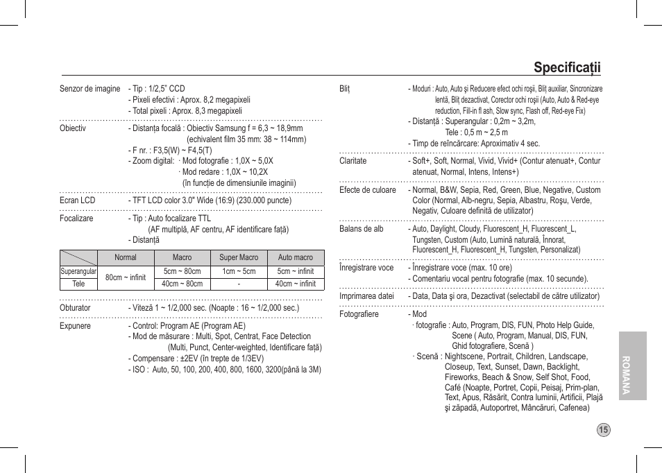 Specificaţii | Samsung I80 User Manual | Page 176 / 202