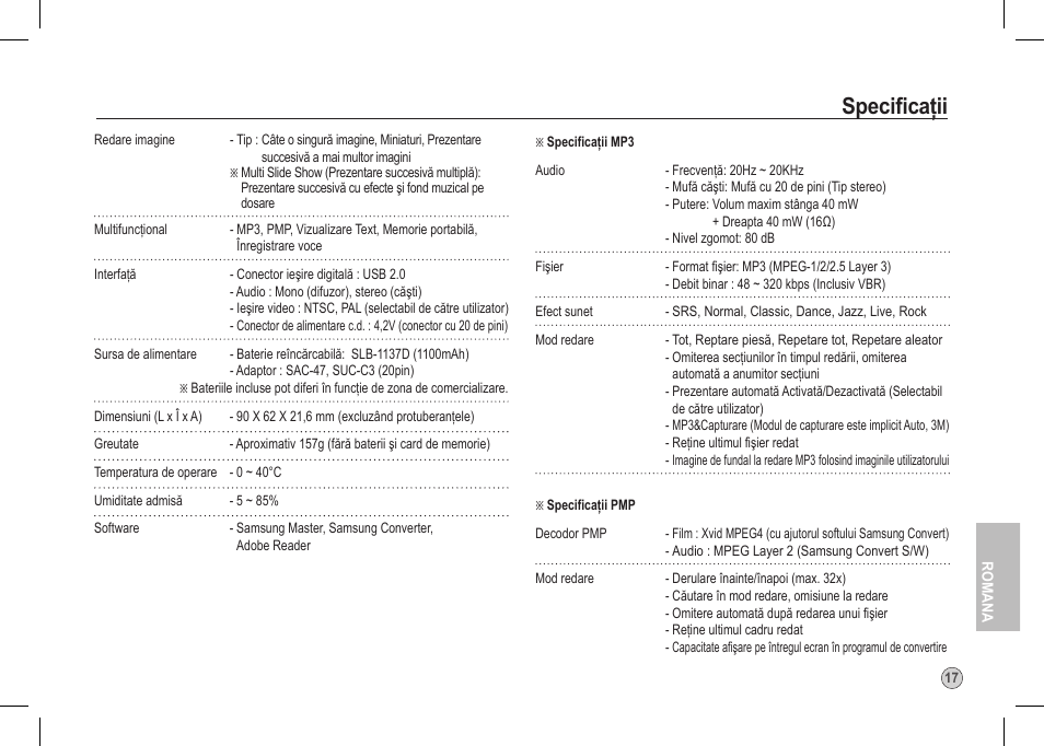 Specificaţii | Samsung I80 User Manual | Page 178 / 202