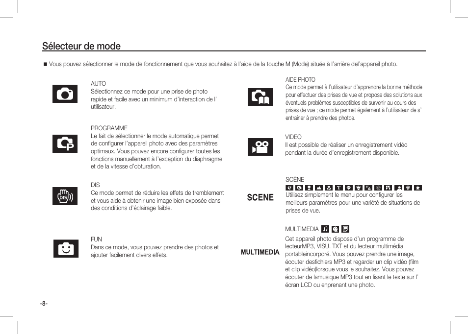 Sélecteur de mode | Samsung I80 User Manual | Page 49 / 202