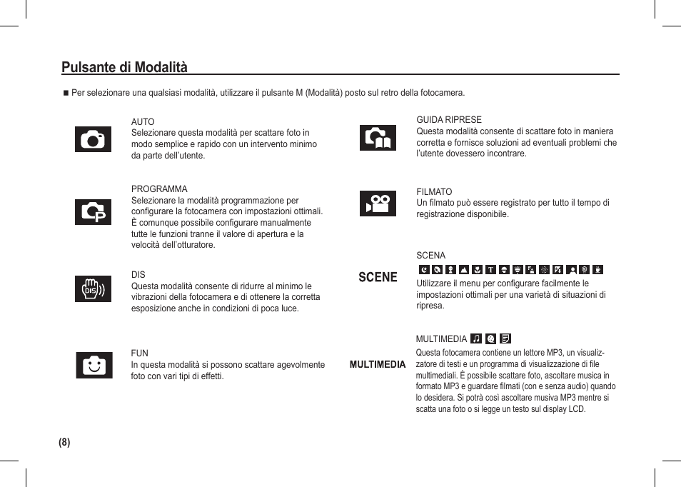 Pulsante di modalità | Samsung I80 User Manual | Page 69 / 202