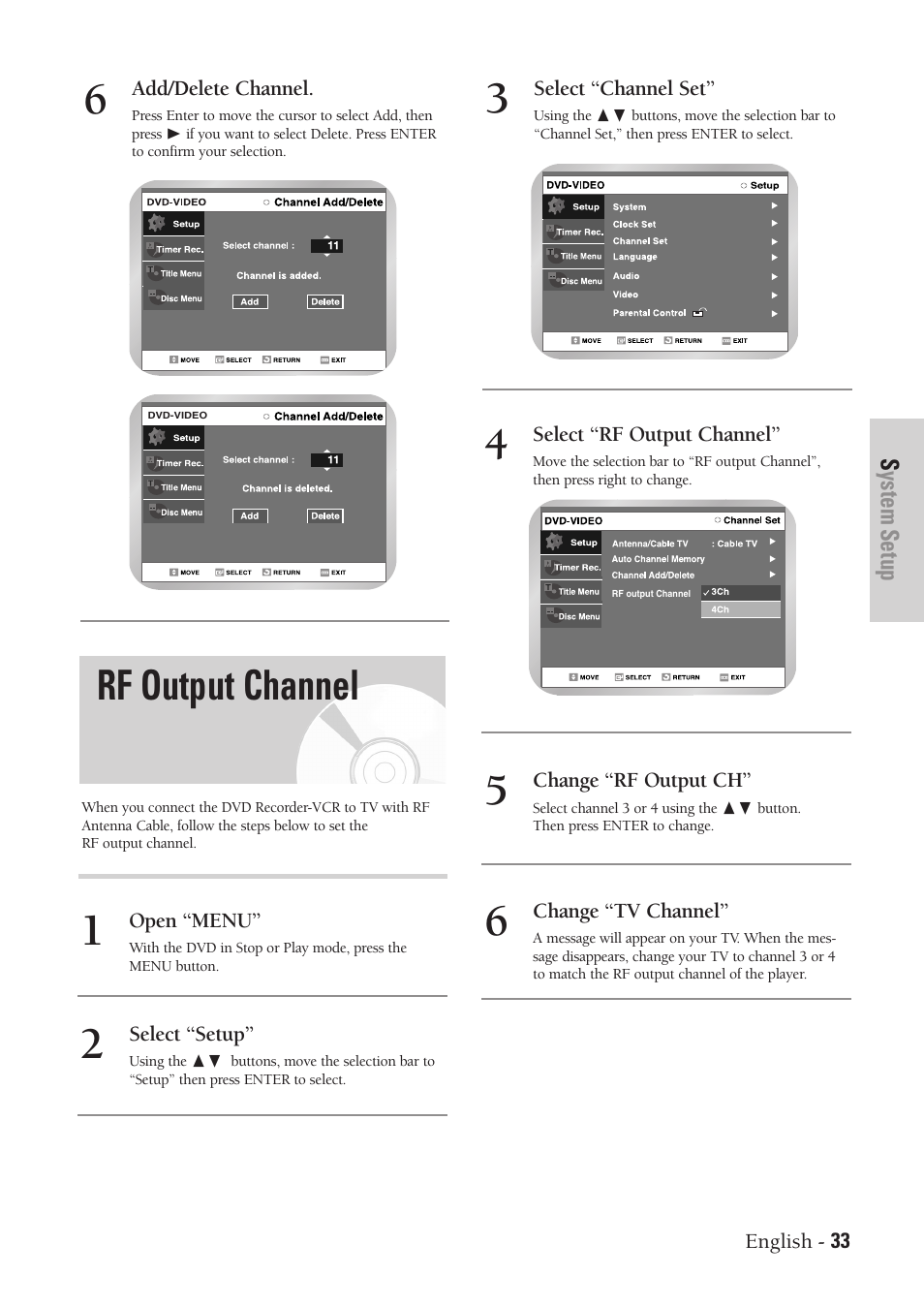 Rf output channel | Samsung DVD-VR300-XAA User Manual | Page 33 / 97