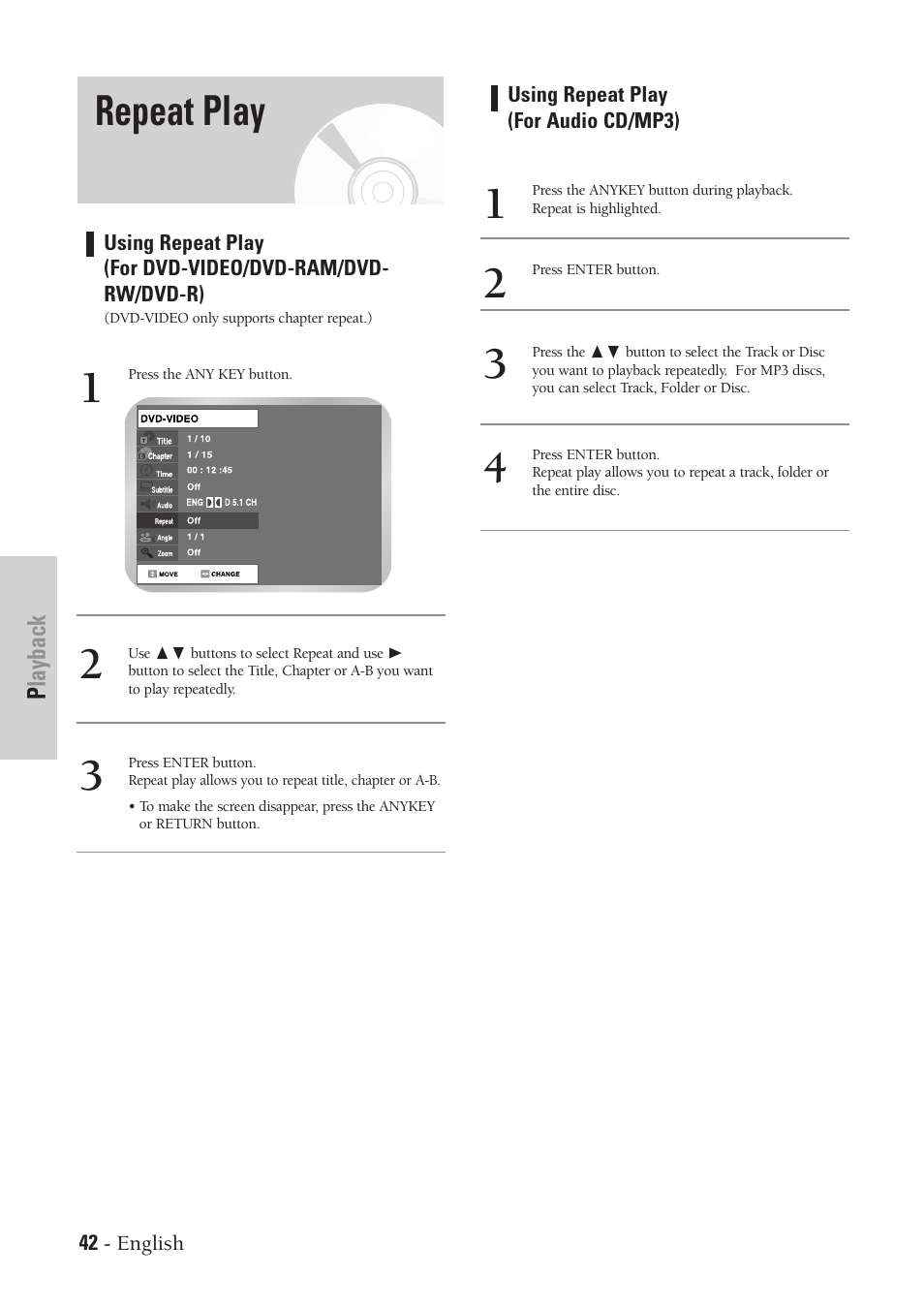 Repeat play | Samsung DVD-VR300-XAA User Manual | Page 42 / 97