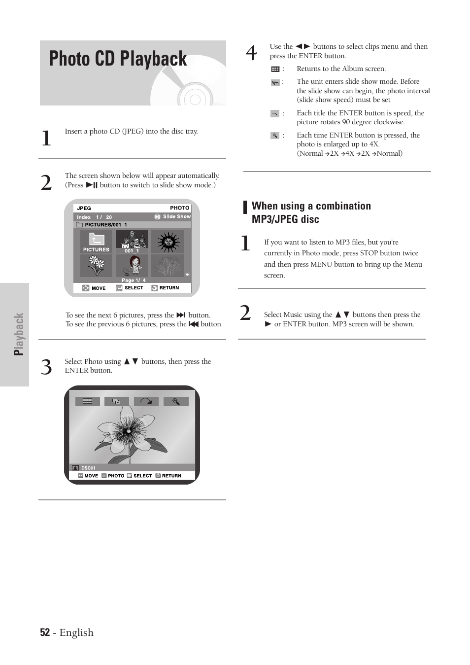 Photo cd playback, Playback | Samsung DVD-VR300-XAA User Manual | Page 52 / 97