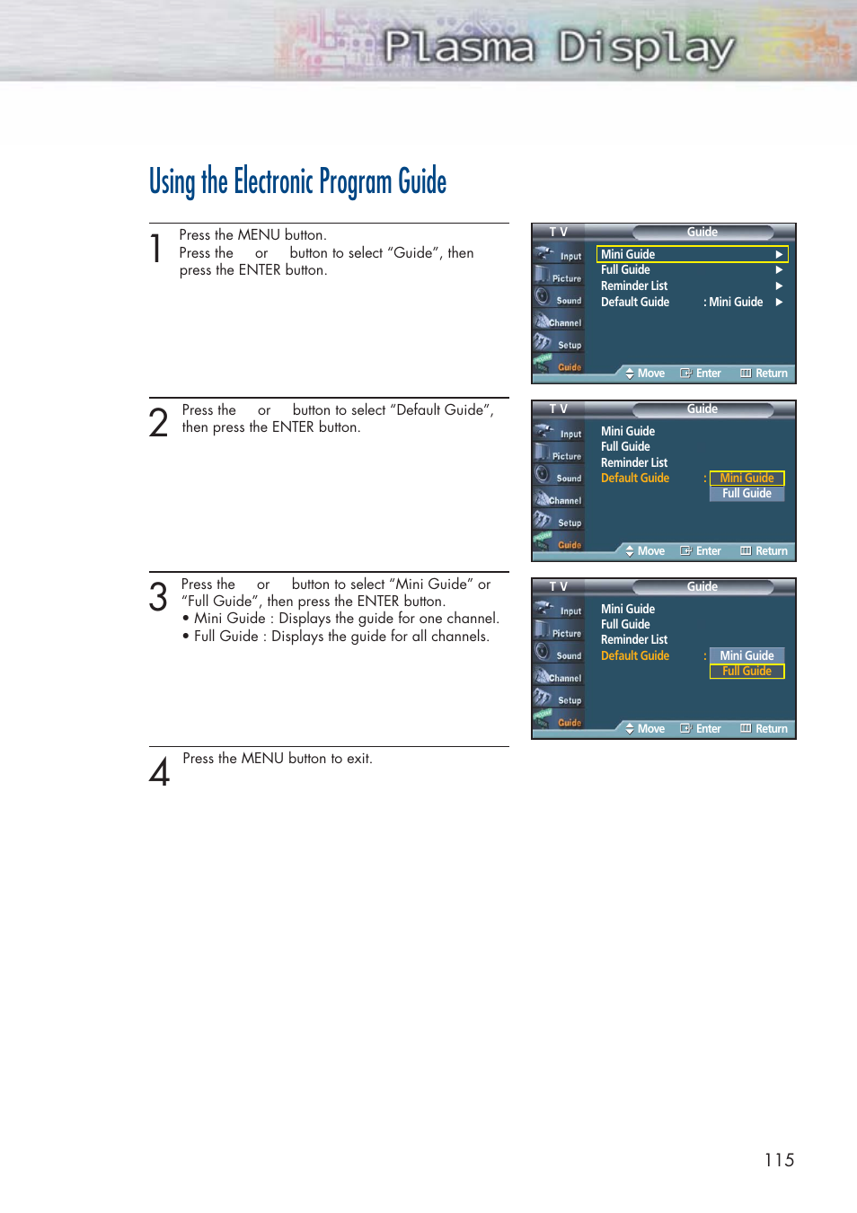 Using the electronic program guide | Samsung HPP5581X-XAA User Manual | Page 115 / 128
